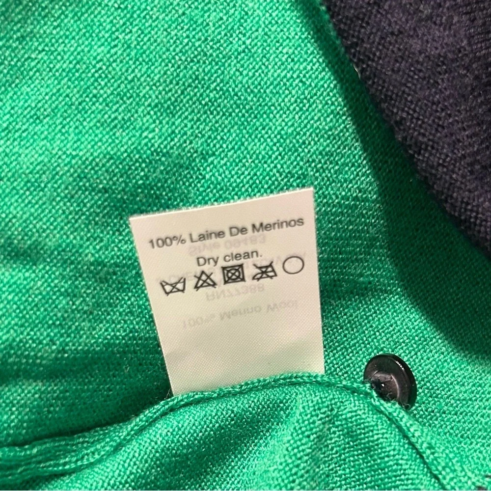 J.Crew Navy Blue and Green Stripe Bejeweled Merino Wool Short Sleeve Sweater, XS - Picture 9 of 9